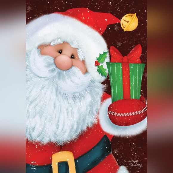 Santa with Present Briarwood Lane Christmas Premium House Flag 28" x 40" Large - Picture 1 of 4